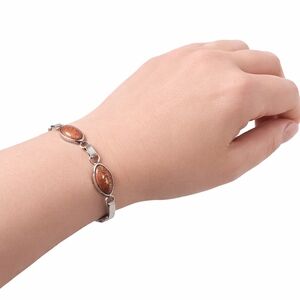 Vintage Sterling Silver Goldstone Bracelet – Brown Sparkle Stone Link Bracelet